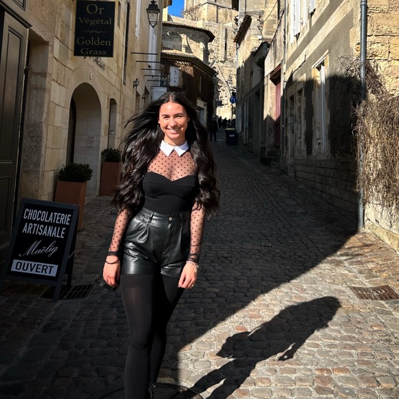 Fleur du Mal Collared Bodysuit with Dotted Tulle - Picture 3 of 5